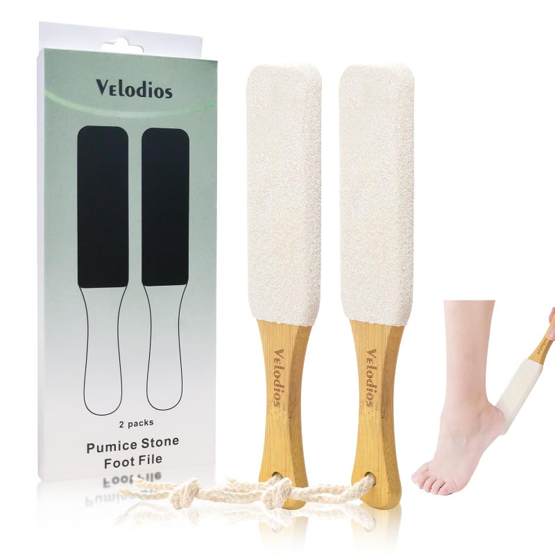 Velodios Foot File Foot Scrubber Pedicure, Pumice Stone for Feet, 2 Pack Professional Foot Scrubber Remove Cracked Heels,Dead Skin,Corn,Scraper File Foot Care Foot Rasp Massage Brush Tools Kit for Men/Women - Image 1